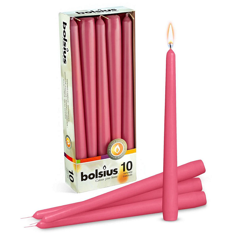 Bolsius 10" Colored Taper Candles Wedding Decorative Candles - Set Of 10 - Pink Image