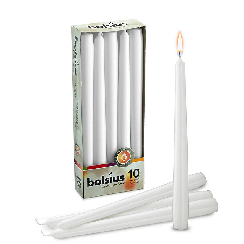 Bolsius 10" Colored Taper Candles Wedding Decorative Candles - Set Of 10 - White Image