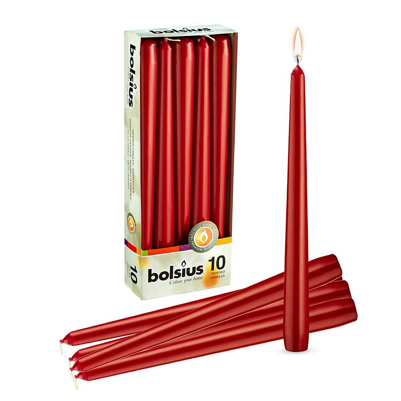 Bolsius 10" Colored Taper Candles Wedding Decorative Candles - Set Of 10 - Wine Red Image