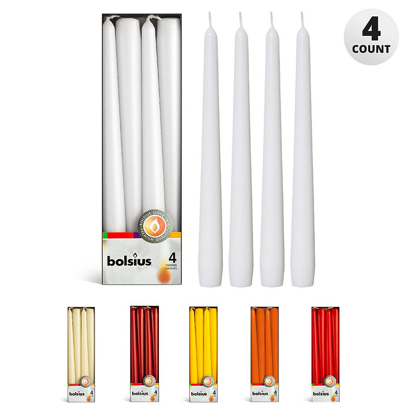 Bolsius 10" Unscented Taper Candles Decorative Colored Candle - Set Of 4 - White Image