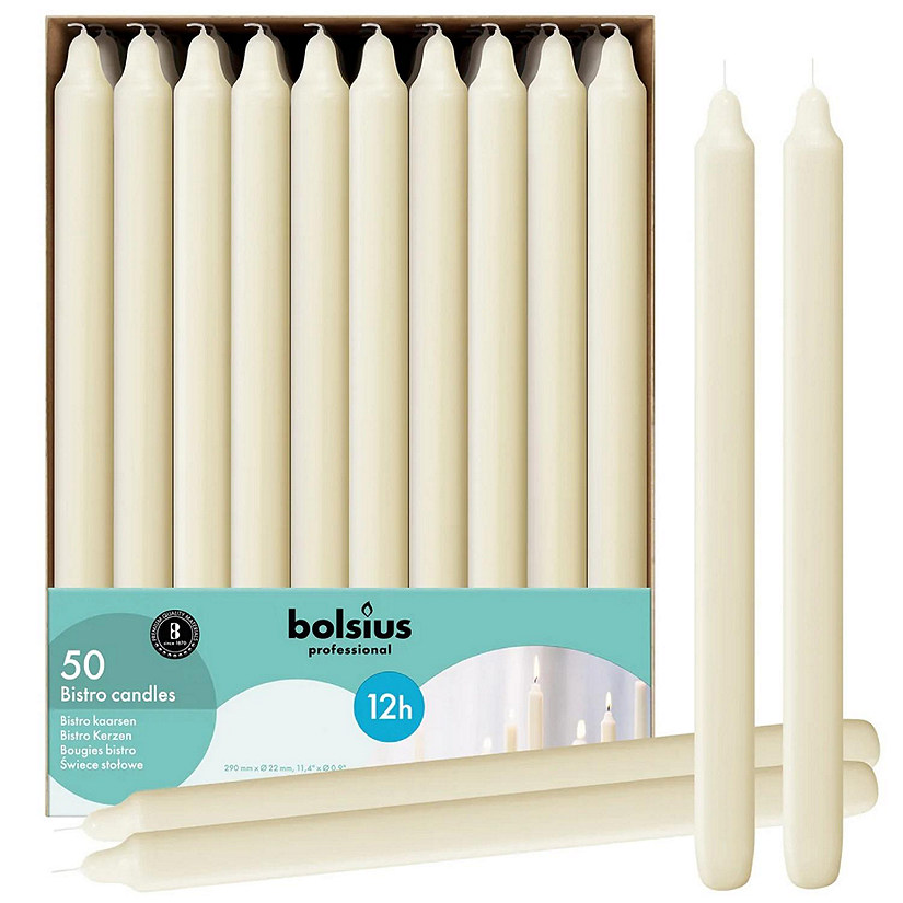 Bolsius 11.5" Ivory Bulk Unscented Taper Candles - 50 Pack Image