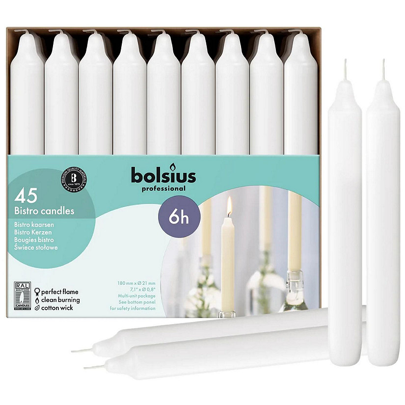 Bolsius 7" Household Taper Candles - White Home Decor Table Candles - 45 Pack Image