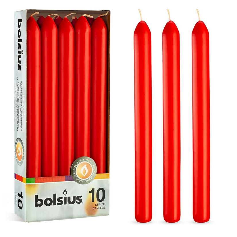 Bolsius 9" Drippless Dinner Taper Decorative Candle - Set Of 10 - Red Image