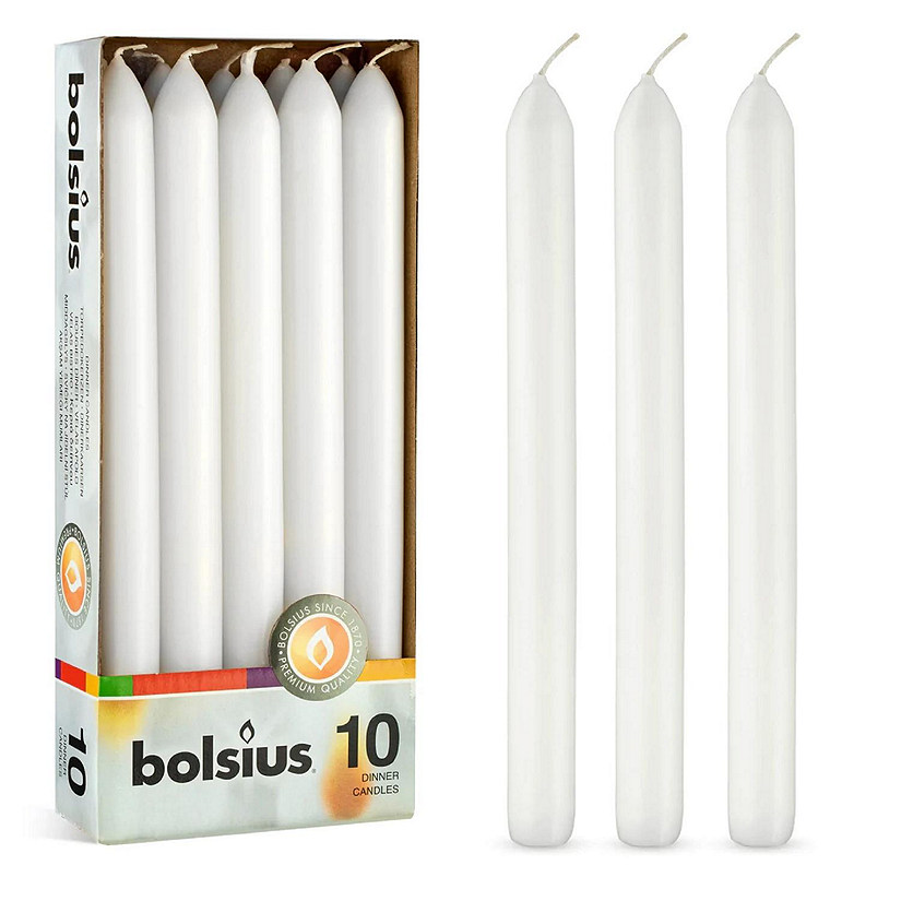 Bolsius 9" Drippless Dinner Taper Decorative Candle - Set Of 10 - White Image