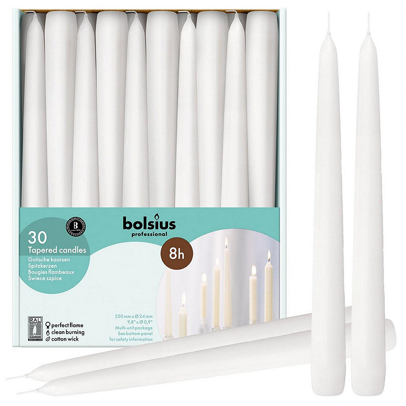 Bolsius White Taper Candle 10" Decorative Colored Unscented Candles - Set Of 30 Image