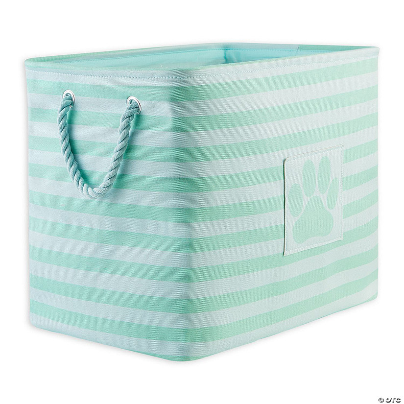 Bone Dry Polyester Pet Bin Stripe With Paw Patch Aqua Rectangle Large Image