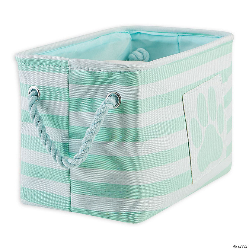 Bone Dry Polyester Pet Bin Stripe With Paw Patch Aqua Rectangle Small Image