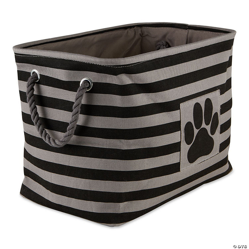 Bone Dry Polyester Pet Bin Stripe With Paw Patch Black Rectangle Large