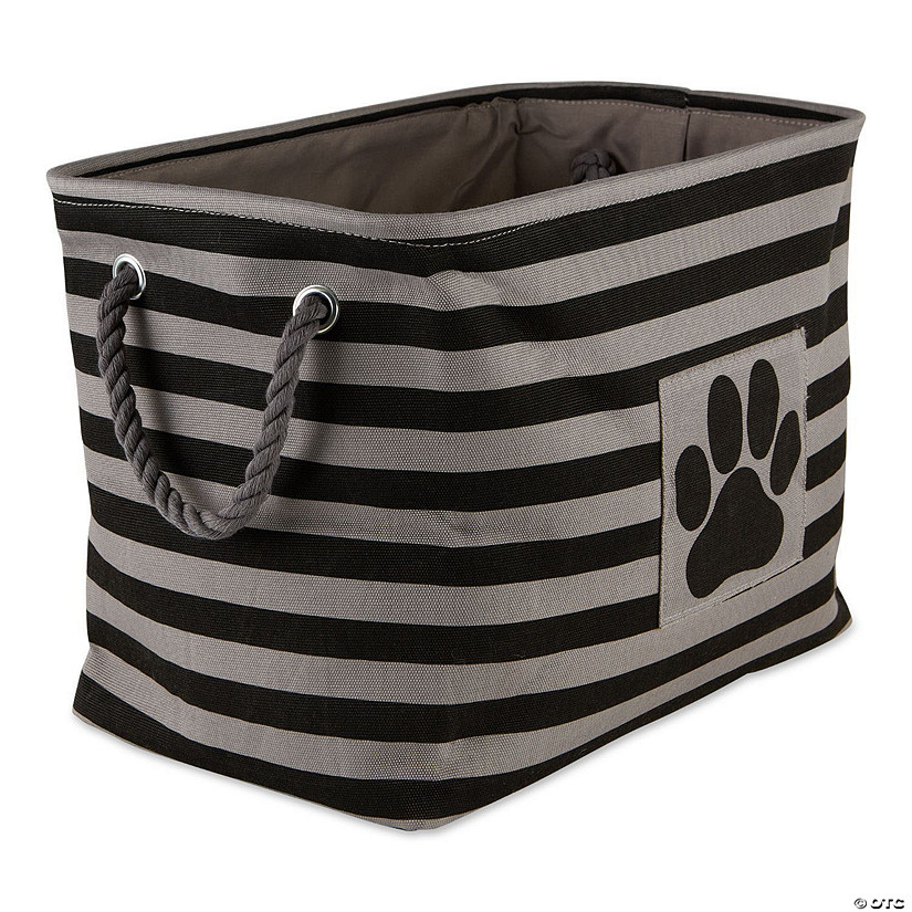 Bone Dry Polyester Pet Bin Stripe With Paw Patch Black Rectangle Small Image