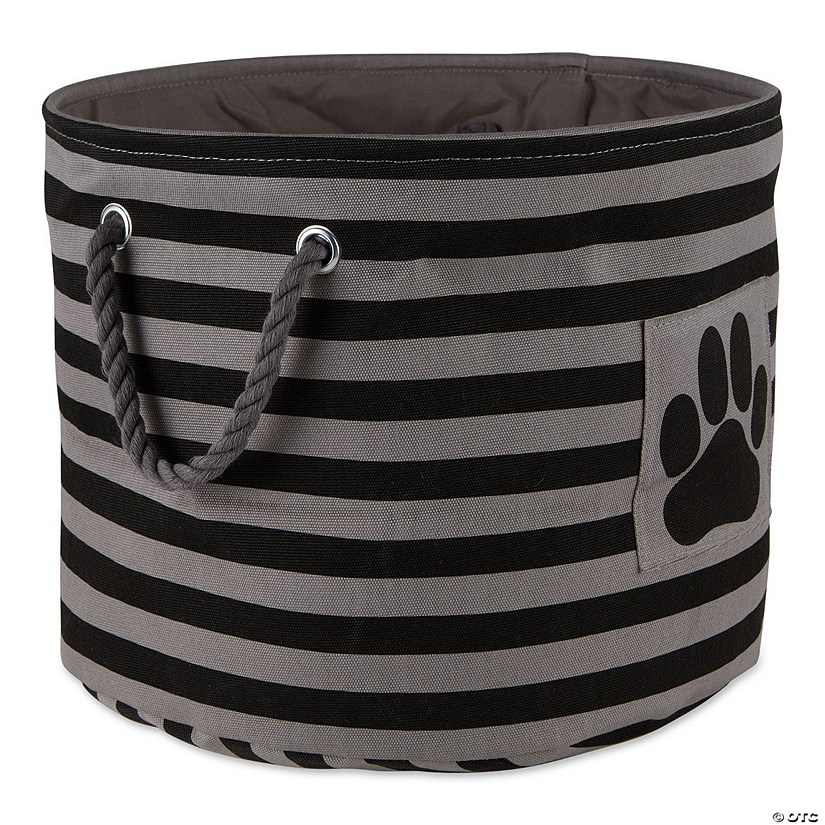 Bone Dry Polyester Pet Bin Stripe With Paw Patch Black Round Large Image