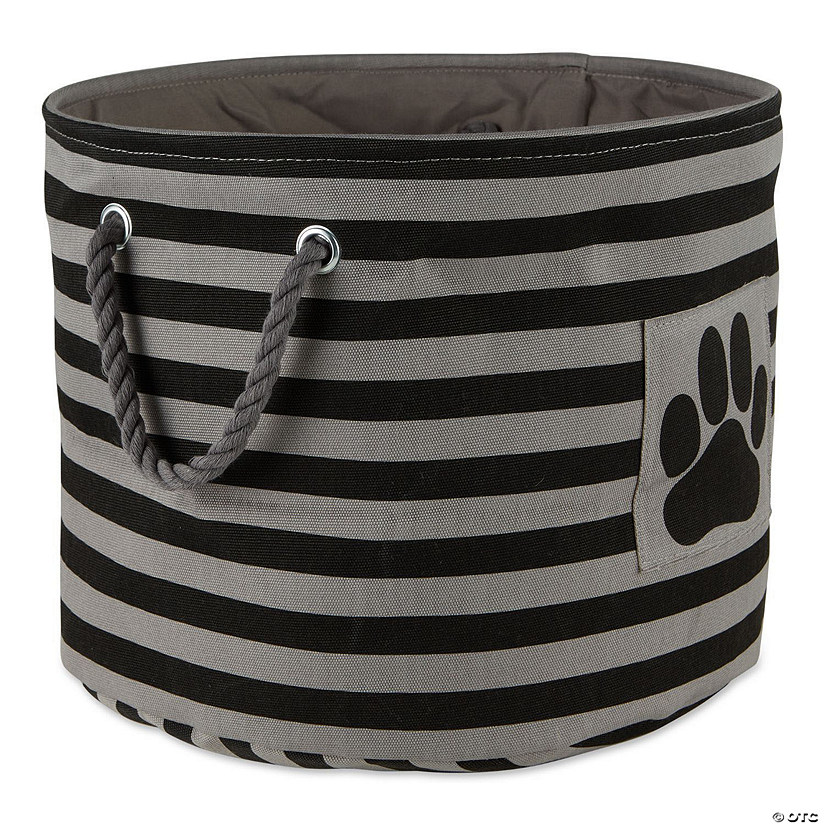 Bone Dry Polyester Pet Bin Stripe With Paw Patch Black Round Medium Image