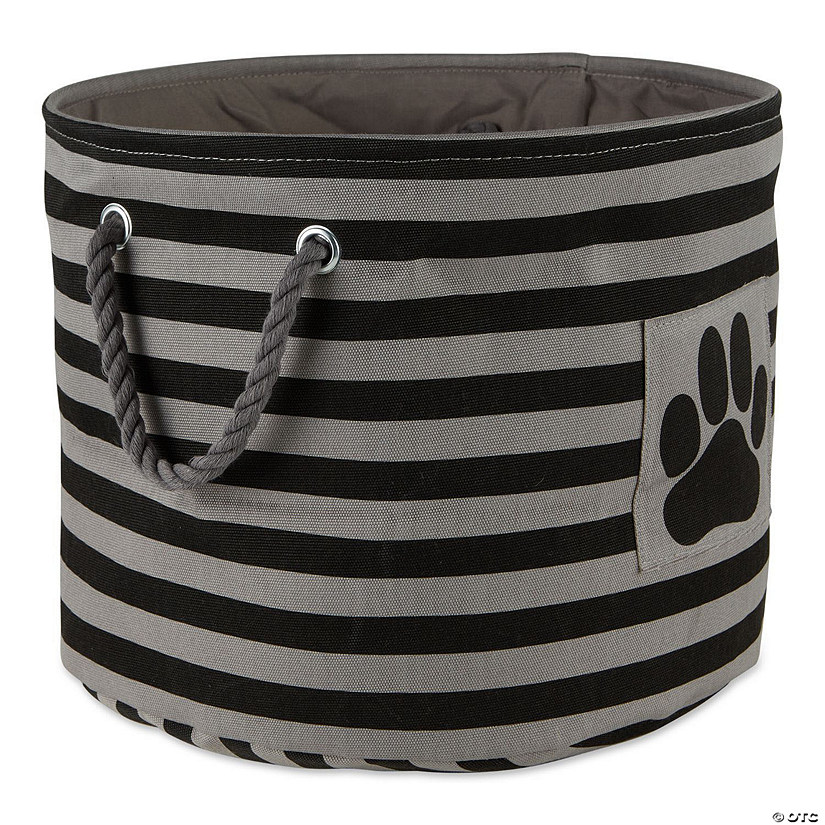 Bone Dry Polyester Pet Bin Stripe With Paw Patch Black Round Small Image