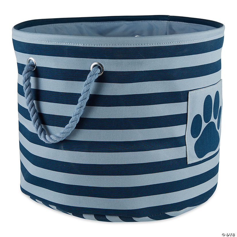 Bone Dry Polyester Pet Bin Stripe With Paw Patch Dark Navy Round Medium Image