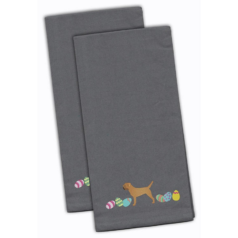 Border Terrier Easter Gray Embroidered Kitchen Towel - Set of 2 Image