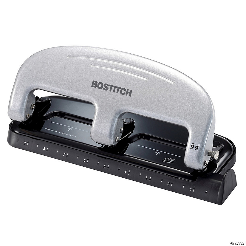 Bostitch EZ Squeeze 3-Hole Punch, 20 Sheets, Silver/Black Image