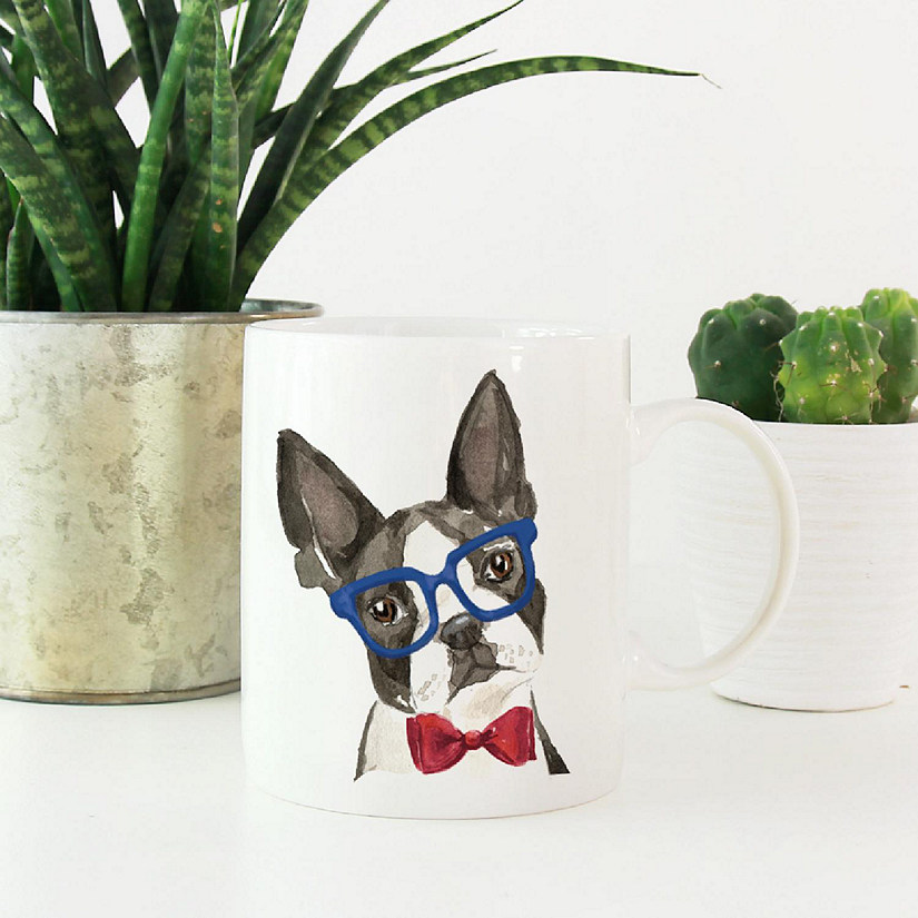 Boston Terrier Glasses Bow Ceramic Mug Image