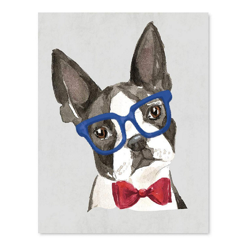 Boston Terrier Glasses Red Bow 8.5x11in Image
