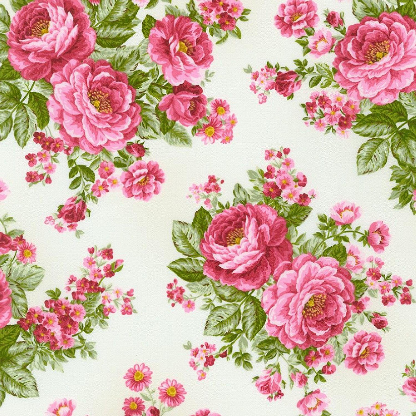 Bouquet of Roses Large Bouquets White Cotton Fabric by Robert Kaufman BTY Image