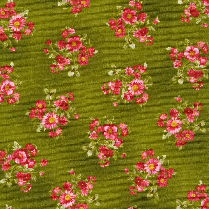 Bouquet of Roses Small Bouquets Leaf Green Cotton Fabric by Robert Kaufman BTY Image
