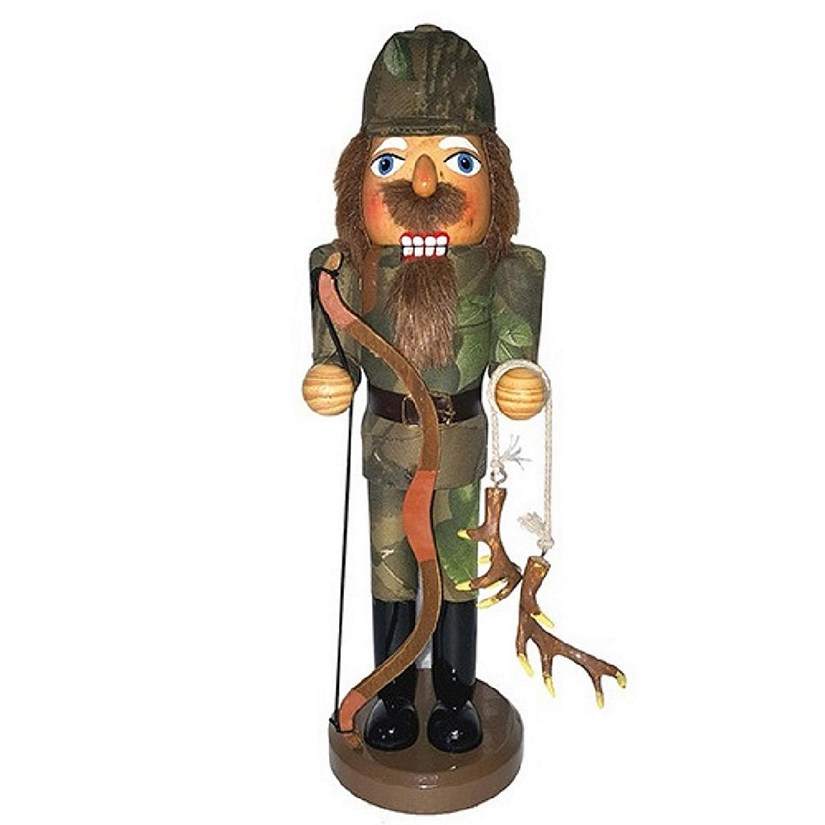 Bow and Arrow Game Hunter in Camouflage Wooden Christmas 14 Inch Nutcracker New Image