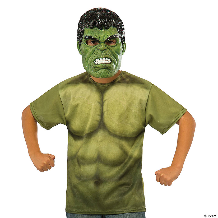 Boy's Hulk T-Shirt & Mask Costume Kit Image