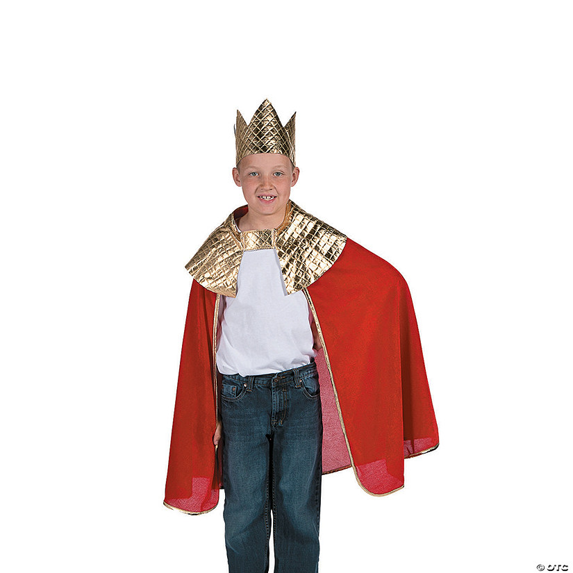 Boy's Red Wise Man's Cape with Crown Costume Image