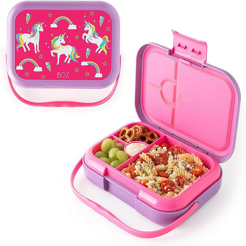 BOZ Bento Box for Kids - Kids Bento Lunch Box - Toddler Lunch Box for Daycare - Leak Proof 4 Compartments Kids Lunch Container (Unicorn) Image