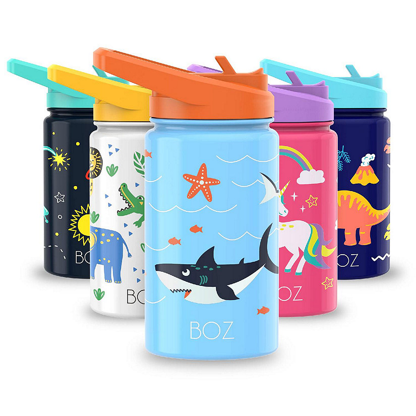 BOZ Kids Insulated Water Bottle with Straw Lid, Stainless Steel (Shark) Image