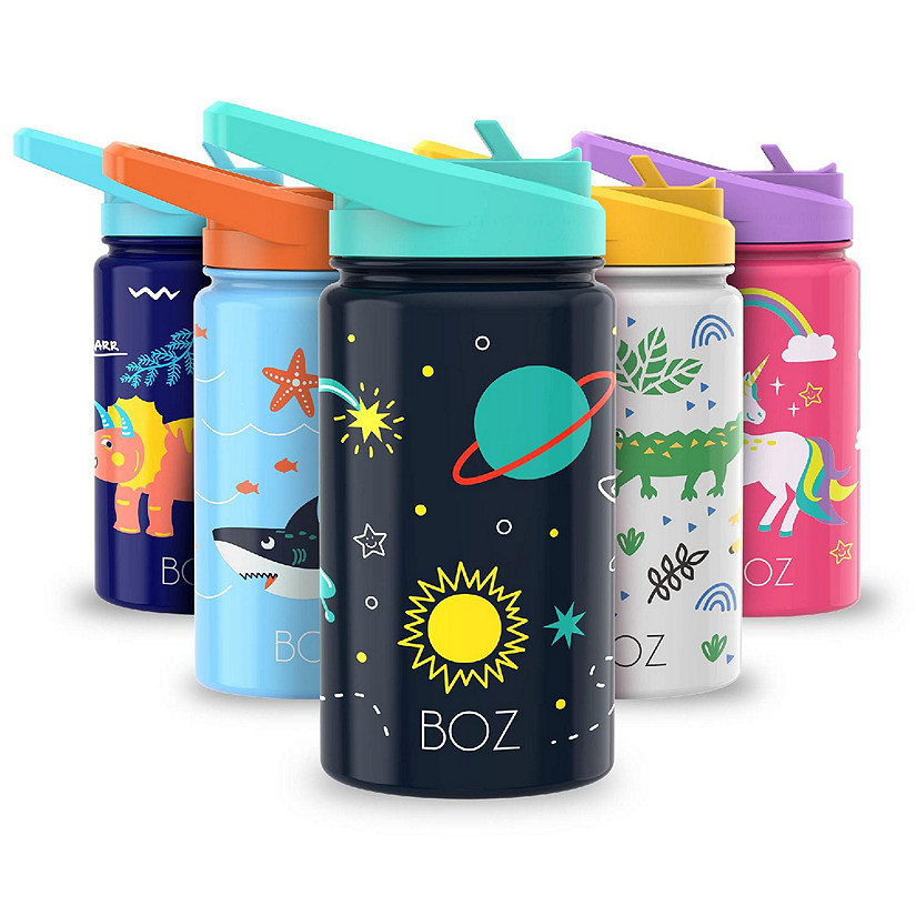 BOZ Kids Insulated Water Bottle with Straw Lid, Stainless Steel (Space) Image