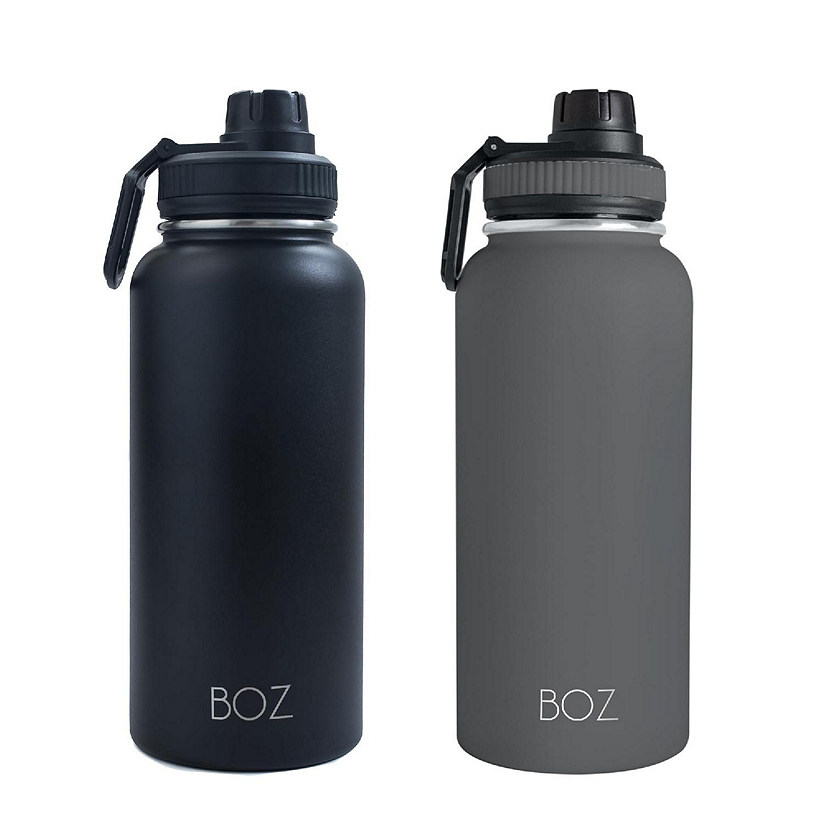 BOZ Stainless Steel Water Bottles 2 Pack Bundle - Grey + Black Vaccum Insulated Water Bottles 32 Oz Image