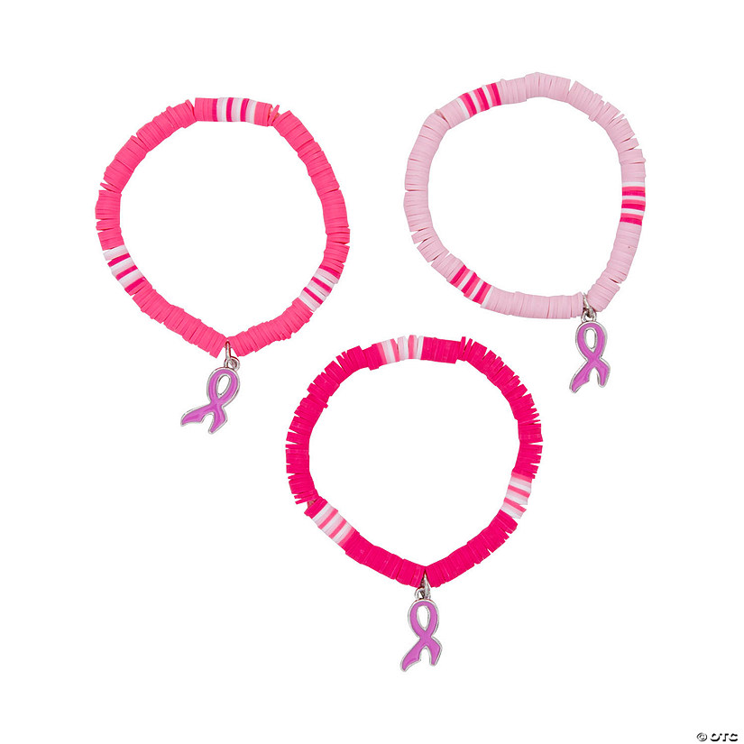 Breast Cancer Awareness Disk Bracelets - 12 Pc. Image