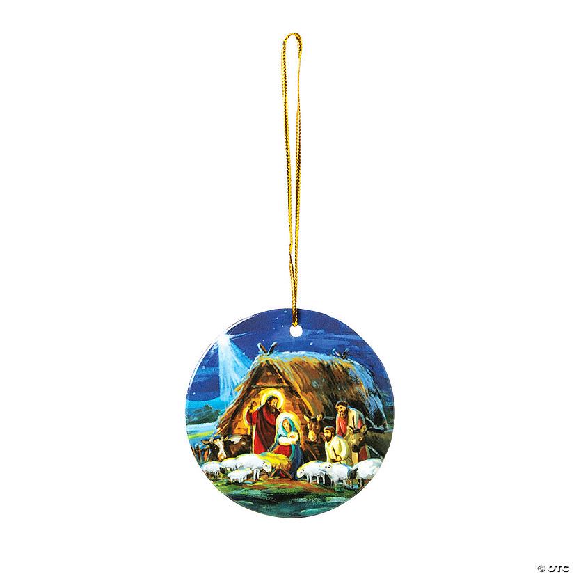 Bright Bethlehem Holy Family Ceramic Christmas Ornaments - 12 Pc. Image