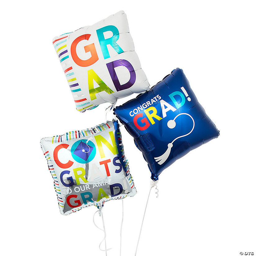 Bright Congrats Grad Multicolor Square 18" Mylar Balloons - 3 Pc. Image