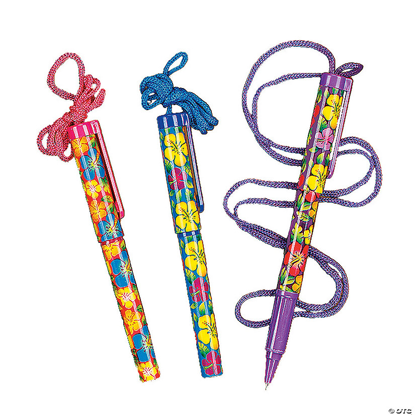 Bright Hibiscus Pen on A Rope - 12 Pc. Image