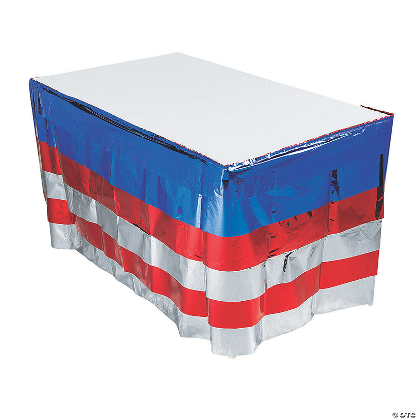 Bright Patriotic Metallic Ruffle Plastic Table Skirt Image