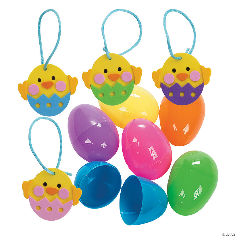 Bright Plastic Easter Eggs with Chick Ornament Craft Kit &#8211; Makes 24 Image
