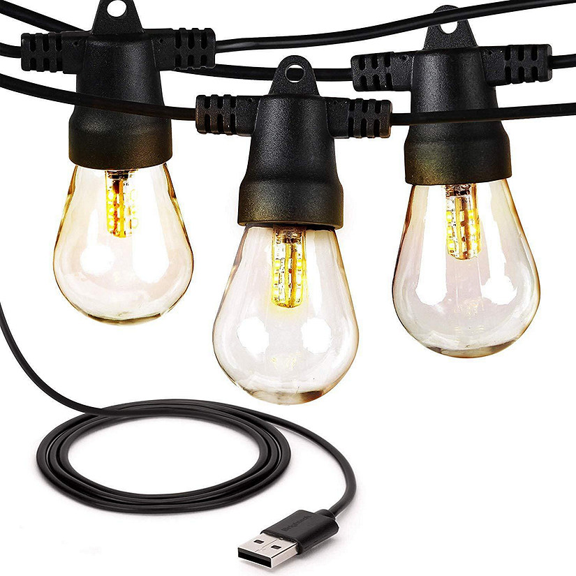 Brightech&#8482; Ambience Pro Weatherproof USB Powered LED String Lights - 10 Shaterproof Plastic Bulbs, 1W, 24.5 Ft, 2700K Image