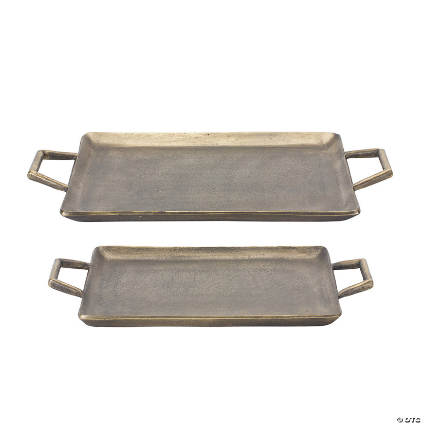 Bronze Metal Tray With Handles (Set Of 2) 17"L X 10.25"W, 19.5"L X 12.25"W Aluminum Image