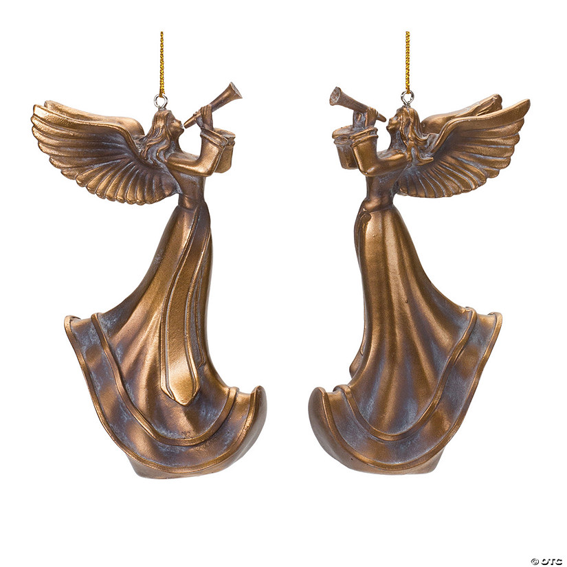 Bronze Trumpet Angel Ornament (Set Of 6) 5"H Resin Image