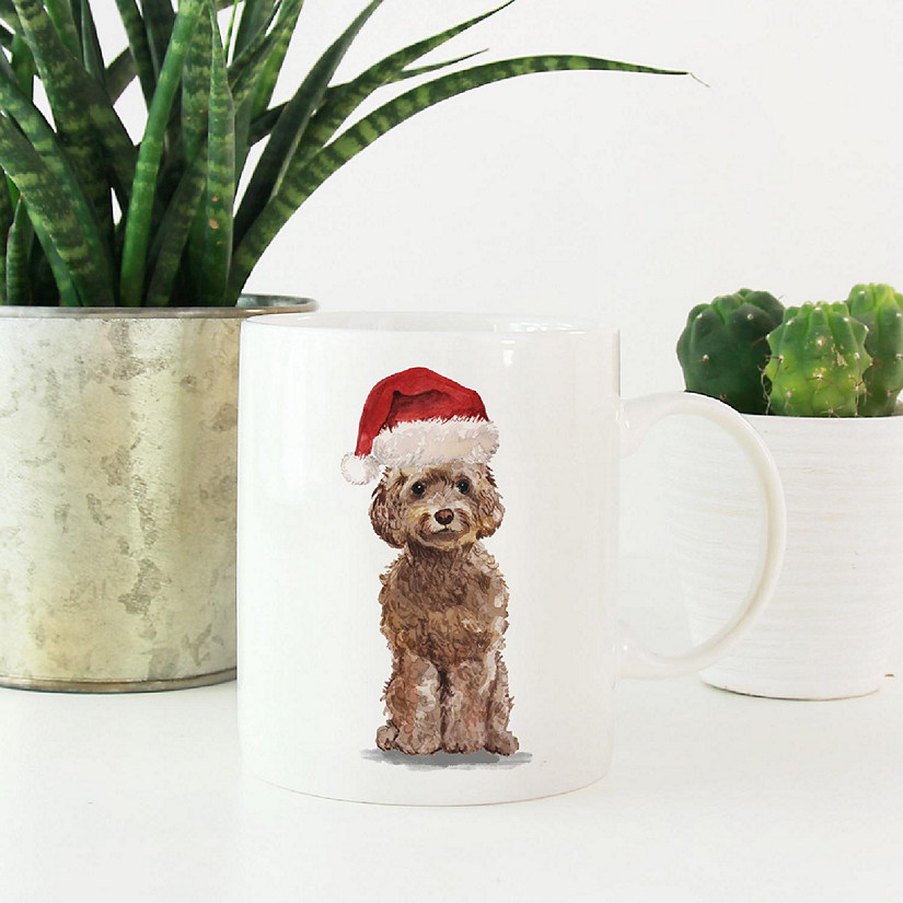 Brown Cockapoo Santa Hat Ceramic Mug Image