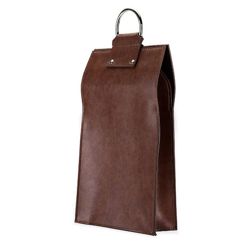 Brown Faux Leather Double-Bottle Wine Tote Image