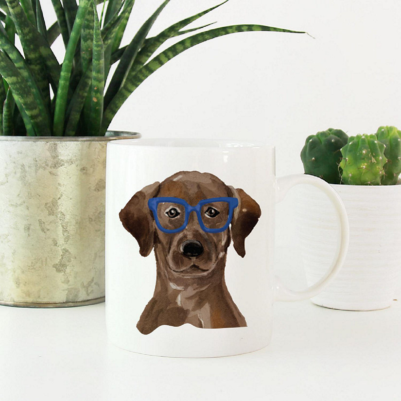 Brown Lab Blue Glasses Ceramic Mug Image