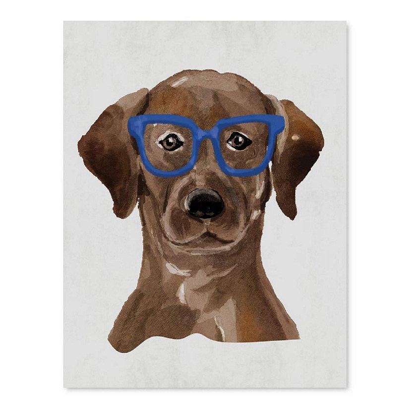 Brown Lab Print Blue Glasses 8.5x11in Image