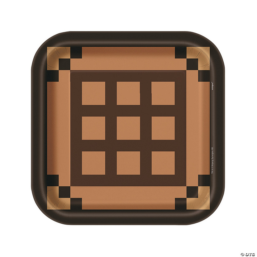 Brown Minecraft<sup>&#174;</sup> Party Square Paper Dinner Plates - 8 Ct. Image