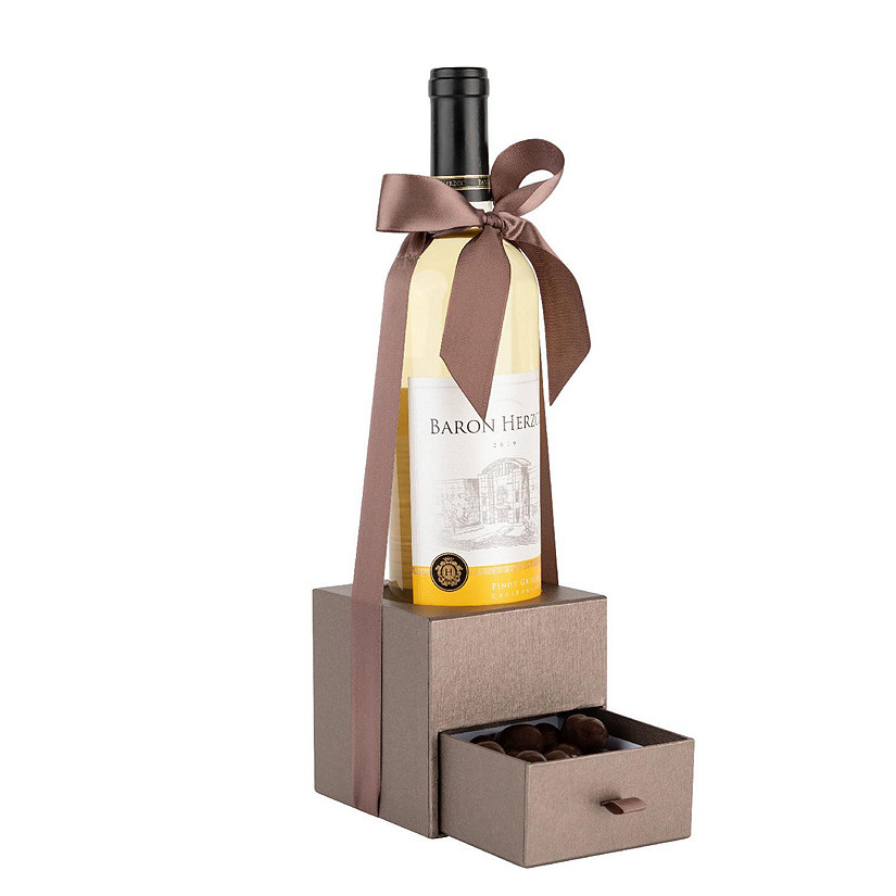 Brown Wine Bottle Gift Box with Pullout Drawer and Ribbon 6 pack 4x4x4 Image