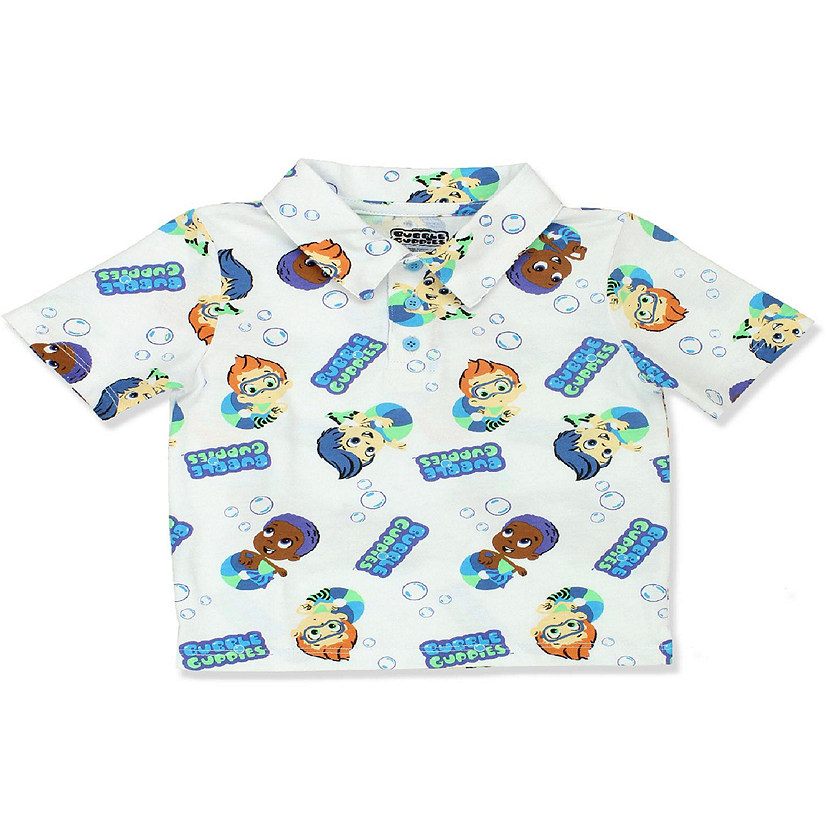 Bubble Guppies Toddler Boys Collared Short Sleeve Polo Tee Shirt (4T, White) Image