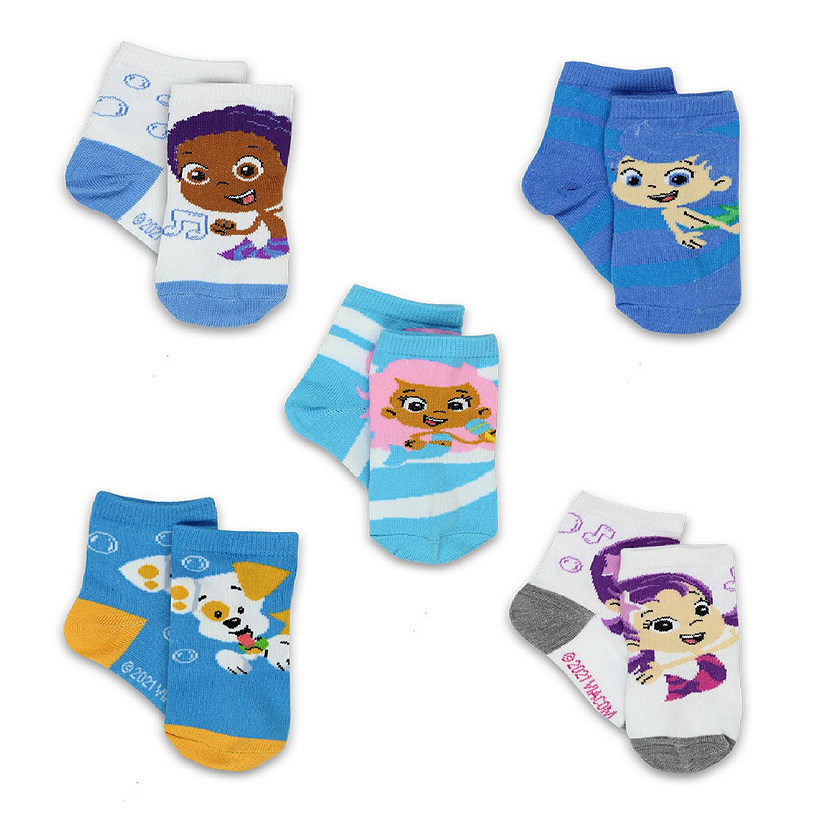 Bubble Guppies Toddler Kids 5 pack Crew Socks (Small (4-6), Blue) Image