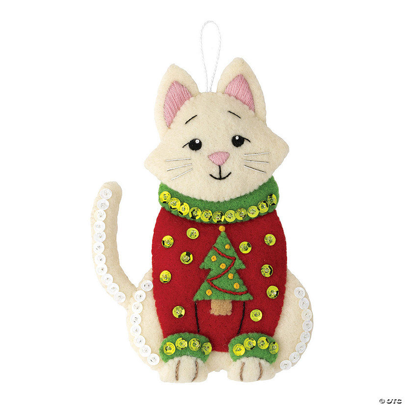 Bucilla Felt Ornaments Applique Kit Set Of 6-Cats In Ugly Sweaters Image