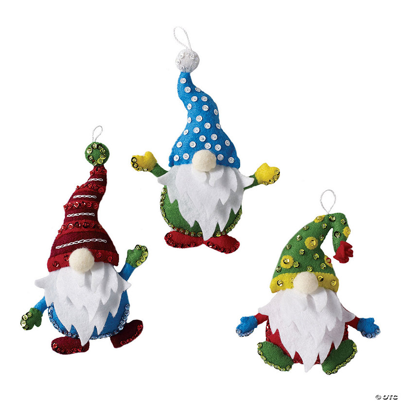 Bucilla Felt Ornaments Applique Kit Set Of 6-Christmas Gnomes Image