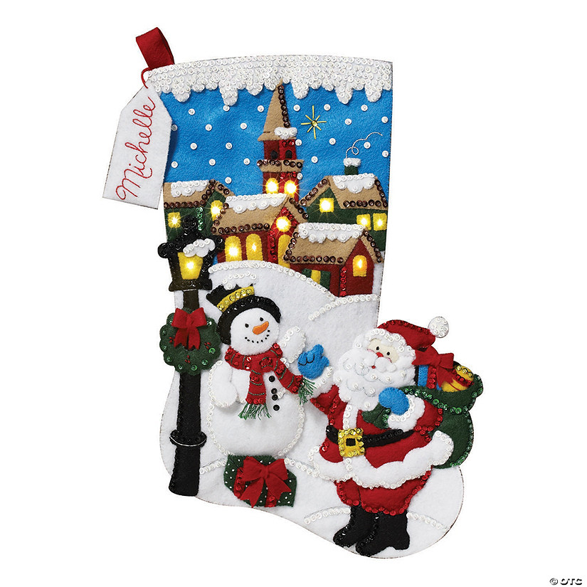 Bucilla Felt Stocking Applique Kit 18" Long - Christmas Village with Lights Image